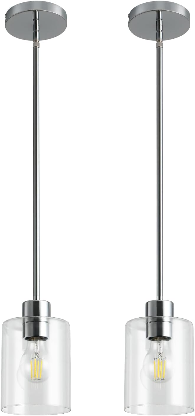 Chrome Pendant Lights Kitchen Island - Clear Glass Pendant Light Fixture Multiple Stems Rods 3 Units 12 Inch 3 Units 4 Inch (2 Pack Chrome Downrod)