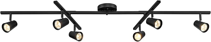 GLOBE Electric 64000169 51" 6-Light Adjustable Track Lighting, Matte Black, Center Swivel Bars, Pivoting Track Heads, Ceiling Light, Home Improvement