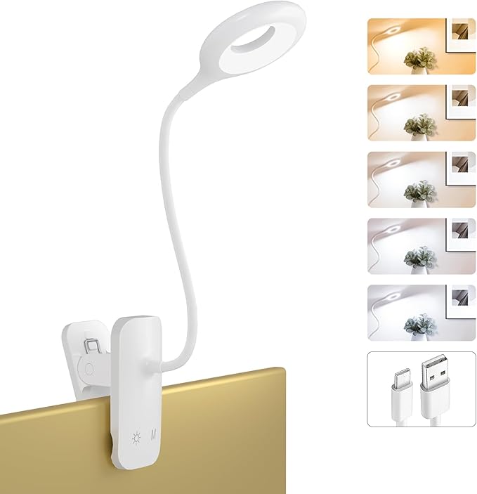 Clip on LED Reading Light, 25 Models USB Rechargeable Bed Lamp with Strong Clamp for Headboard, Eye Protection Portable Cordless Battery Lights for Bedframe Desk Table Home Office