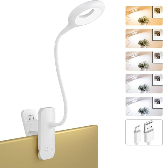 Clip on LED Reading Light, 25 Models USB Rechargeable Bed Lamp with Strong Clamp for Headboard, Eye Protection Portable Cordless Battery Lights for Bedframe Desk Table Home Office