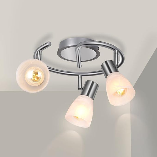 HiBay LED 3-Light Track Lighting Kit, Adjustable Ceiling Light Fixture Round, Modern Kitchen Spotlight with Glass Lampshade for Living Room Bedroom Hallway, E12 Base (Bulbs Not Included)