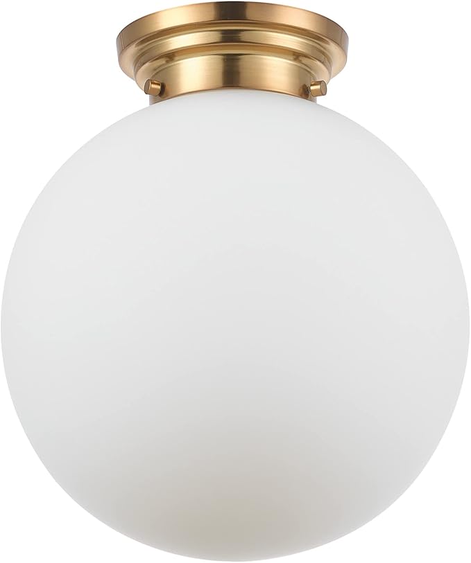 Globe Electric 65694 Portland 1-Light Semi-Flush Mount Ceiling Lighting, Matte Brass, Opal Glass Shade, Bulb Not Included