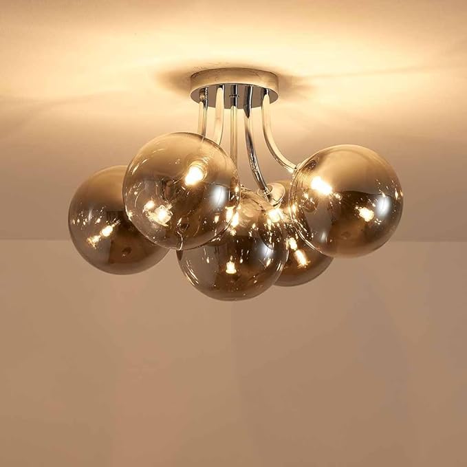 AGV LIGHTING Modern Flush Mount Ceiling Light Fixture, 5-Light Chrome Ceiling Light with Silver Glass Globe Shades, Contemporary Lighting for Bedroom, Living Room, Kitchen, Dining Room