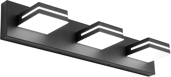 SineRise LED Modern Bathroom Vanity Light Fixtures, Dimmable Matte Black Modern Acrylic Bathroom Wall Lighting Fixtures Over Mirror (Cool White 6000K)