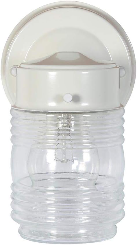 Design House Jelly Jar 1-Light Outdoor Wall Light with Clear Ribbed Glass, Wet Rated for Porch, Patio, and Entryway – Design House, 500181