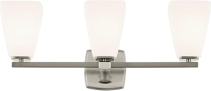 Kichler Marant 21.25" 3-Light Bathroom Vanity Light Fixture with Opal Glass in Brushed Nickel for Mirror, Modern Wall Mount Lighting (21.25" W x 9.5" H), 55216NI