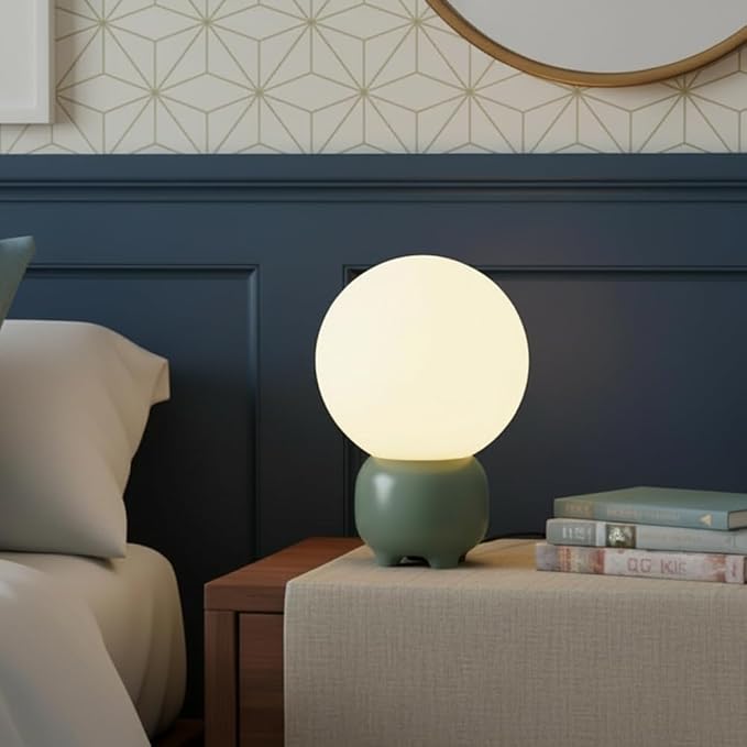 Arturesthome Creative Table Lamp Modern Desk Lamp for Living RoomDining Room,Office Table Light with Glass Round Shade Green(Include G9 Bulb)