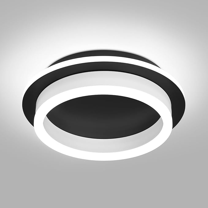 CAMEOE Modern Led Ceiling Light, 24W Black Led Hallway Ceiling Light Fixture, Small Round Flush Mount Ceiling Lights for Hallway Bedroom Kitchen Bathroom Entryway