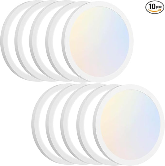 Brightever Flush Mount Ceiling Light Fixture, 15W 1200Lm Flat LED Dimmable, 3CCT 3000K-5000K Color Adjustable, 7 Inch White Modern Ultra-Thin Lamp for Garage, Stairwell (10 Pack)