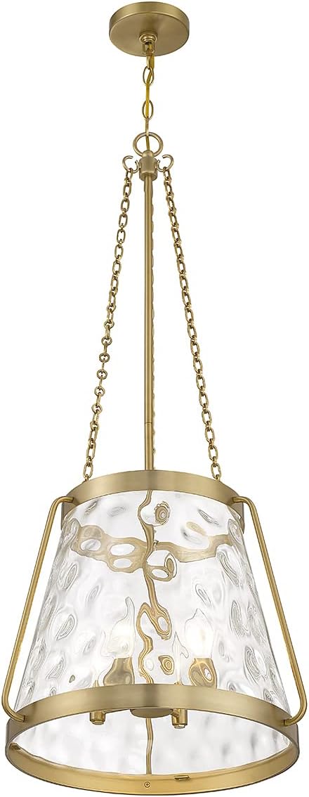 Savoy House 7-1804-4-322 Crawford Vintage Traditional Coastal Clear Water Glass Pendant, 4-Light 240 Total Watts, 40" H x 18" W, Warm Brass