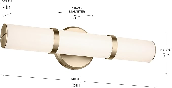 Kichler Rosh 18 in LED Bathroom Vanity Light Fixture with White Glass in Champagne Bronze, Modern Minimalist Bath Bar for Mirror, Dimmable (18 in W x 5 in H), 55187CPZLED