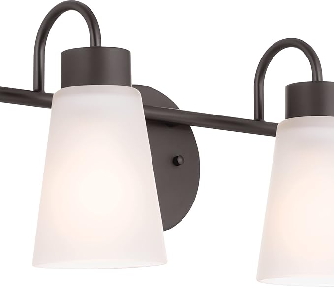 Kichler Erma 4-Light Bathroom Vanity Light Fixture with Satin Etched Glass, Updated Traditional Wall Light in Olde Bronze for Bathroom Mirror (32.5" x 8.5" x 6"), 55127OZ