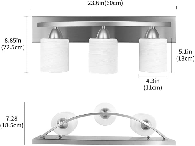 PARTPHONER - Bathroom Vanity Light Fixture - Over Mirror - Modern Glass Shade - Brushed Nickel, E26 Base, 3-Light