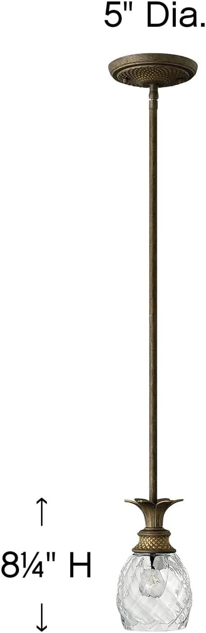 Hinkley Plantation Extra Small Single Pendant Light, Pineapple Design, Clear Optic Glass, Adjustable Height, Pearl Bronze Finish