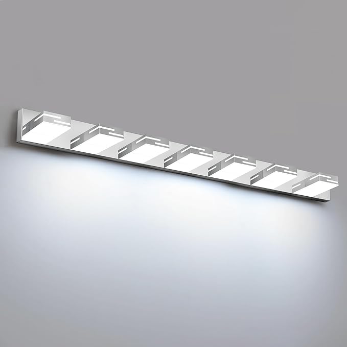 LED Modern Bathroom Vanity Light Fixtures, 7-Light 48-inch Dimmable Chrome Vanity Lights for Bathroom Lighting Fixtures Over Mirror, with 360° Rotatable Heads (Cool White 6000K)