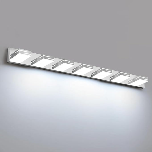 LED Modern Bathroom Vanity Light Fixtures, 7-Light 48-inch Dimmable Chrome Vanity Lights for Bathroom Lighting Fixtures Over Mirror, with 360° Rotatable Heads (Cool White 6000K)
