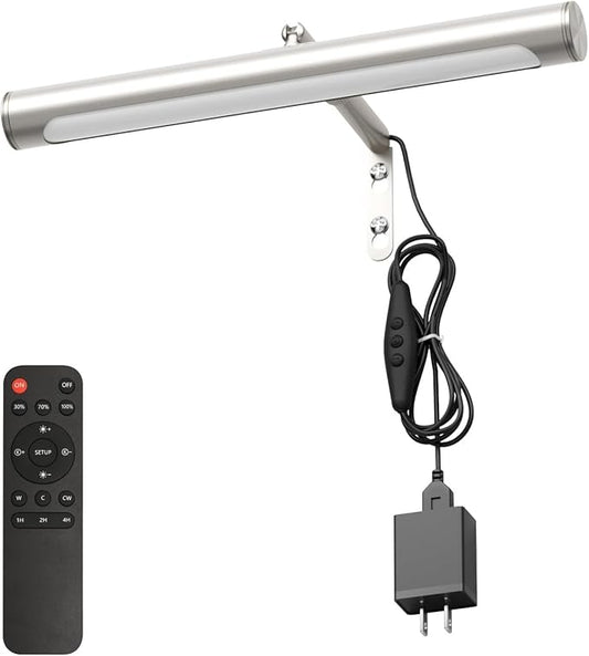4W Picture Light Plug in, 12" Adjustable LED Art Light with Remote Control, Dimmable Wall Light for Picture Display Dartboard Art Work (Nickel)