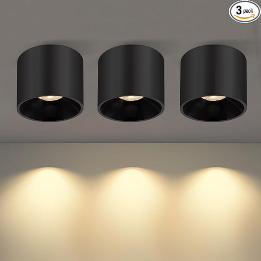 Flush Mount Dimmable Ceiling Light, Modern Close to Ceiling Light Fixtures for Hallway, Closet, 3CCT 2700K-6000K LED Ceiling Light Spot Lights for Living Room Kitchen Entryway Foyer, Black, 3 Pack