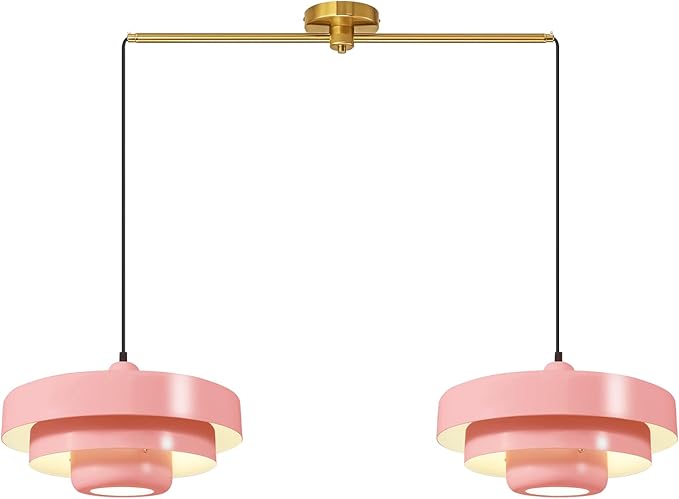 Pink 2-Light Pendant Light Industrial Chandelier, Vintage Adjustable Hanging Lights Modern Pendant Lamp for Kitchen Island, Dining Room, Bedroom, Entryway