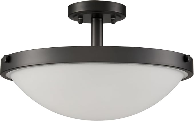 SAMTEEN Farmhouse Black Semi Flush Mount Ceiling Light Modern 3-Light Frosted Glass Ceiling Light Fixtures Matte Black Flush Mount Light for Hallway Bedroom Kitchen Bathroom, 16-Inch