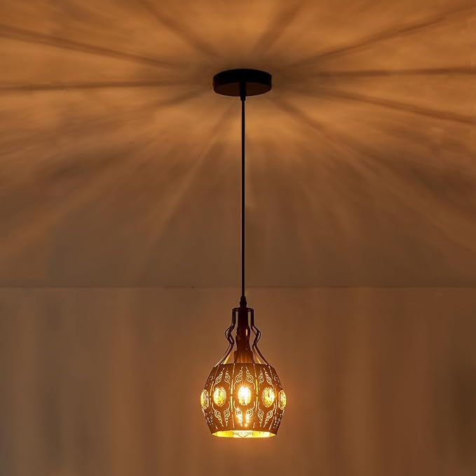 YLONG-ZS Black Lantern Pendant Lights Bedroom Restaurant 2 PK, Farmhouse Kitchen Island Pendant Ceiling Light with 6.07 Ft Wire, Hanging Pendant Lighting for Restaurant Bedroom Dining Room Living Room