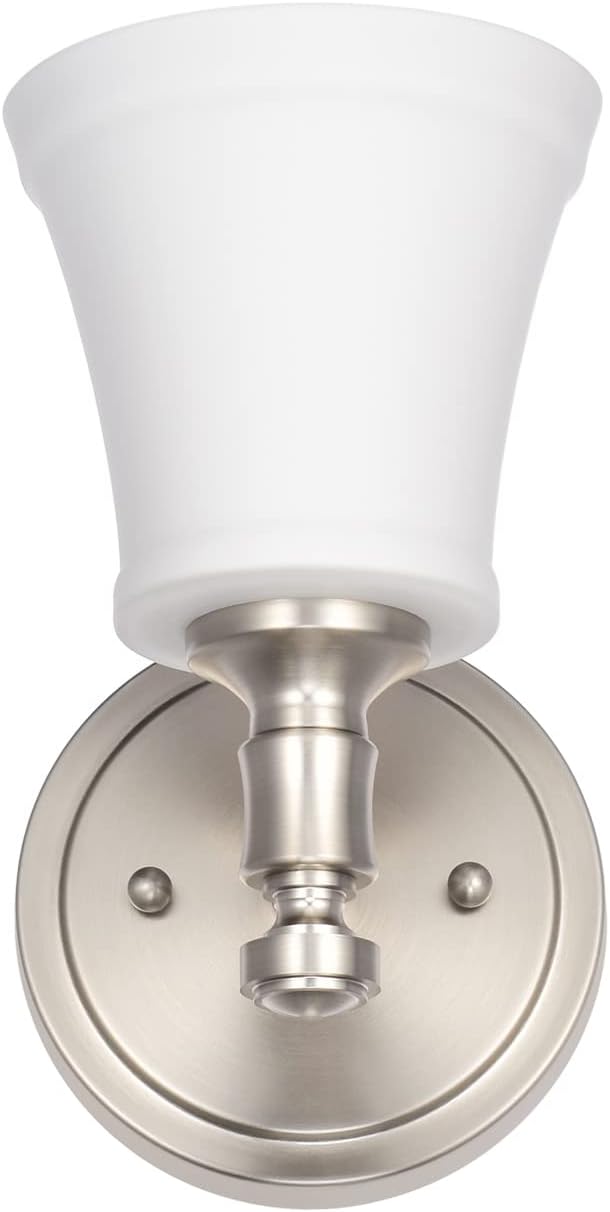 Wall Sconces, Traditional Brushed Nickel 1 Light Sconce, Wall Light with Opal Glass Shade for Bedroom Bathroom Living Room & Hallway Vanity Lighting Fixture