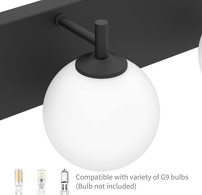 Aipsun Vanity Light, 5 Lights Matte Black Bathroom Light Fixtures, Vanity Lights with Milky White Globe Glass, Black Lights Over Mirror