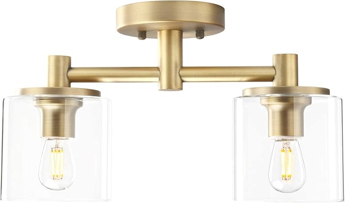 Pathson 2-Light Semi Flush Mount Ceiling Light, Industrial Pendant Lighting Fixture with Glass Shade, Ceiling Chandelier Lamp for Hallway Loft Kitchen Bar