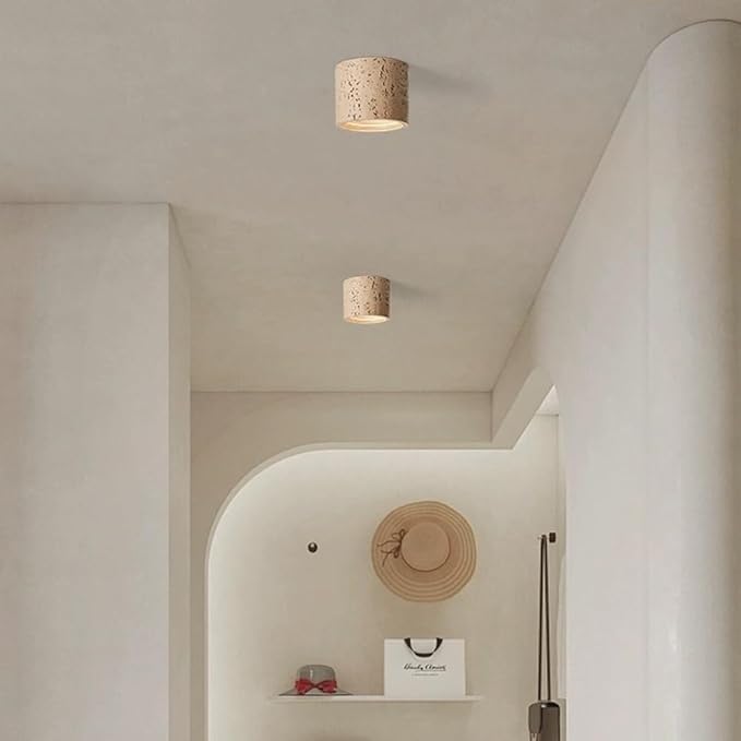 Modern Minimalist Concrete Ceiling Light Fixture Flush Mount LED Ceiling Lamp for Living Room, Bedroom, Hallway Wabi-Sabi Style Cement Cylinder Spotlight Warm White 3000K(Earthy Color,H-11cm)