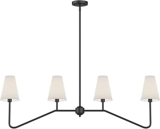 Electro bp;47" W 4-Light Linear Kitchen Island Lighting Fixture Classic Chandeliers Matt Black with White Linen Shades for Dining Room,E12,160W;