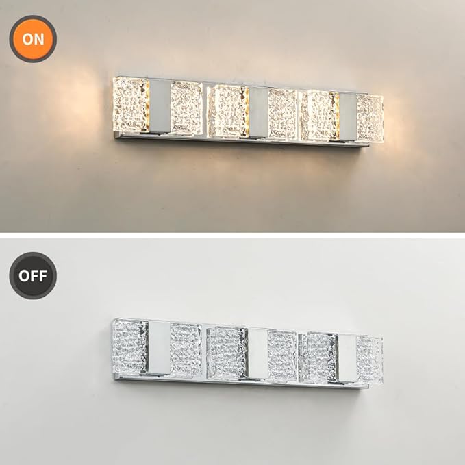 Modern 6-Lights Bathroom Vanity Lighting, Chrome Crystal LED Bathroom Light Fuxtures Over Mirror, Art Deco Dimmable Wall Sconce, Crystal Bathroom Light, Acrylic Hardwired Wall Lamp(H4.33in, L22.64in)