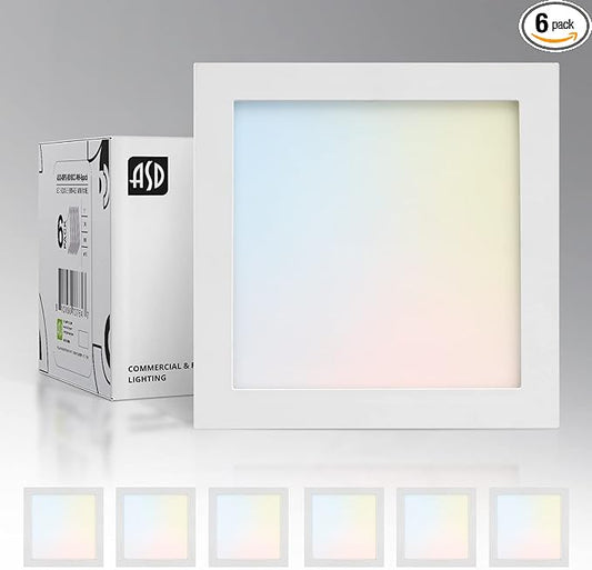 ASD LED 9" Square Flush Mount Light | 18W 1270LM 3000-5000K 120V | 3CCT, Dimmable, Ultra Slim, ETL Listed | Thin Surface Lamp, Bedroom Ceiling Lighting | White, 6 Pack