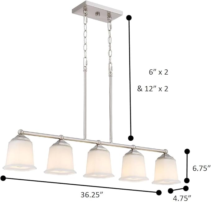 Tawson Nox Vintage 5-Light Chandelier Island Pendant Light with Brushed Nickel White Glass for Dining Room, Kitchen Island, Industrial, Vintage Decor
