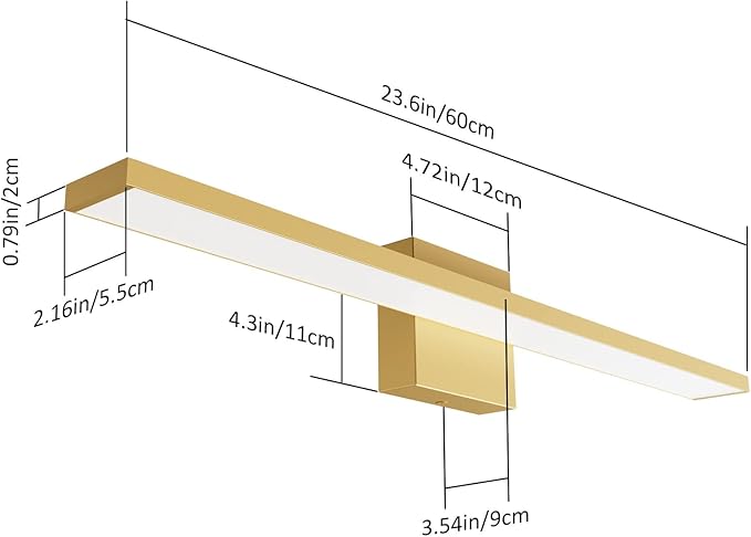 Ralbay 24inch Modern Gold Bathroom Vanity Light Frosted Aluminum Modern LED Gold Bathroom Light Fixtures White Light 6000K