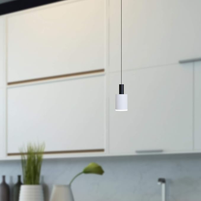 Virgo 1 Mini Pendant Lighting Black-White - LED Hanging Light Fixture for Kitchen Island, Bar, Foyer - Cluster Pendants - Dimmable, Adjustable Wire, Lamp Bulb Included