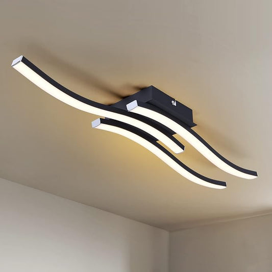 EDISLIVE Modern Dimmable LED Ceiling Light Curved 3 Light 22.5 in Minimalist Flush Mount Ceiling Light Fixture Lamp for Bedroom Foyer Kitchen 3000K 18W Black