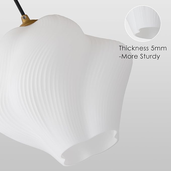Milk White Glass Pendant Light, Mid Century Modern Ceiling Hanging Lights Fixture with Height Adjustable, Brass Gold Pendant Lighting for Kitchen Island, Hallway, Dining Room, Bedroom(1 Pack)