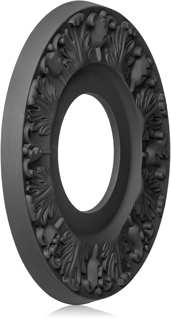 2 PCS Vintage Carved Flower PU Ceiling Medallion for Light Fixtures and Ceiling Fans 10-1/8"OD X 4"ID X 0.8 "P (Black)