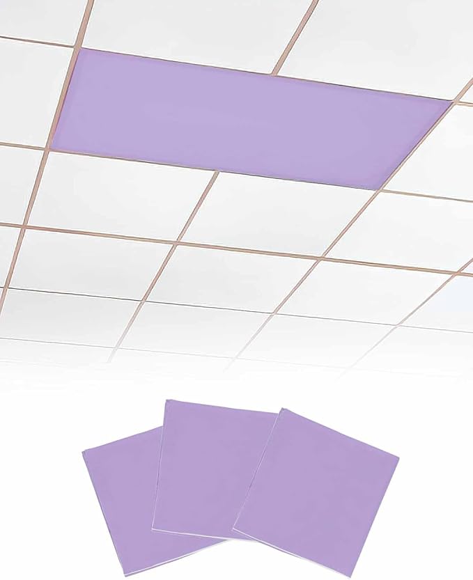 Magnetic Light Cover for Classroom Drop Ceiling,3 Pack 4x2 Ft Fluorescent Light Covers for Office Home Ceiling Light Lavender Purple Solid Color Lampshade