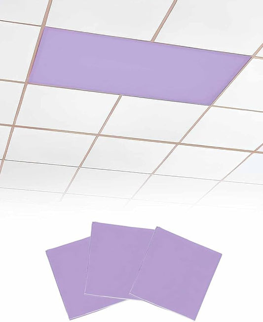 Magnetic Light Cover for Classroom Drop Ceiling,3 Pack 4x2 Ft Fluorescent Light Covers for Office Home Ceiling Light Lavender Purple Solid Color Lampshade