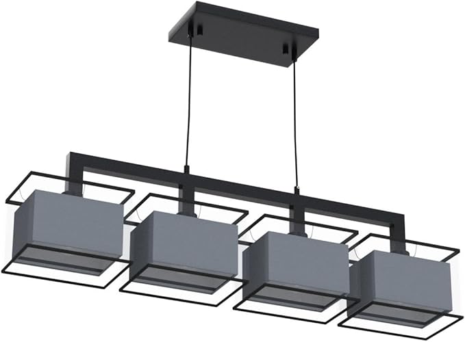 Linear Chandelier for Dining Room, Modern 4 Light Kitchen Island Lighting with Fabric Lampshade, Rectangular Chandeliers for Living Room Restaurant, Black, L44IN x W7IN x H12IN