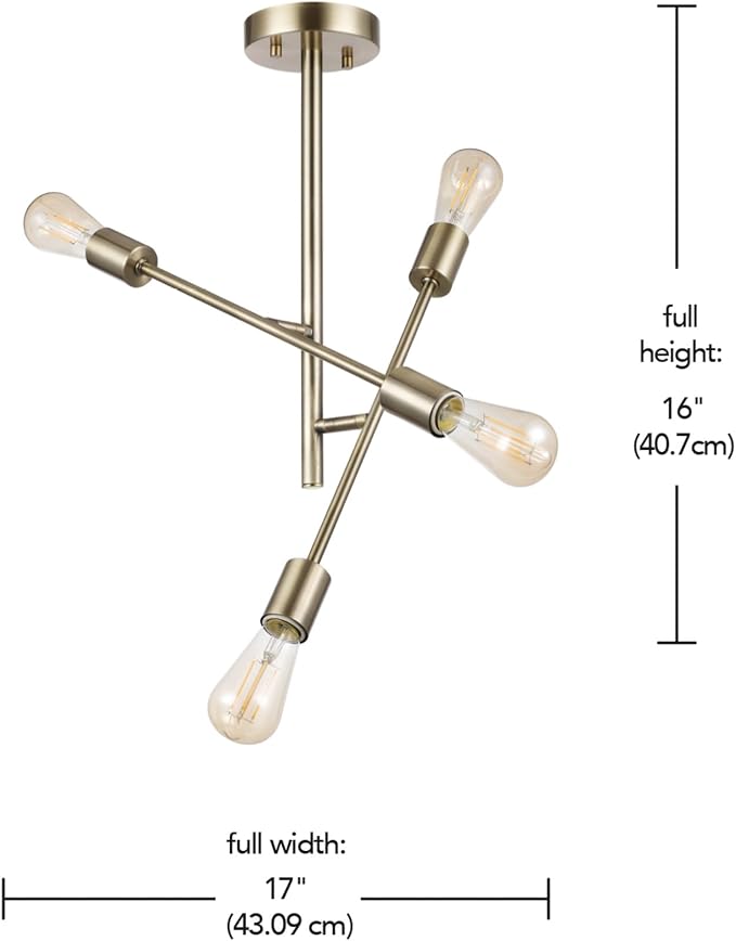 Globe Electric 66000073 4-Light Semi-Flush Mount Adjustable Arm Ceiling Light, Matte Brass, Pivoting Arms, Bedroom Lighting Fixtures Ceiling, Dining Room Fixture, Lighting for Hallway