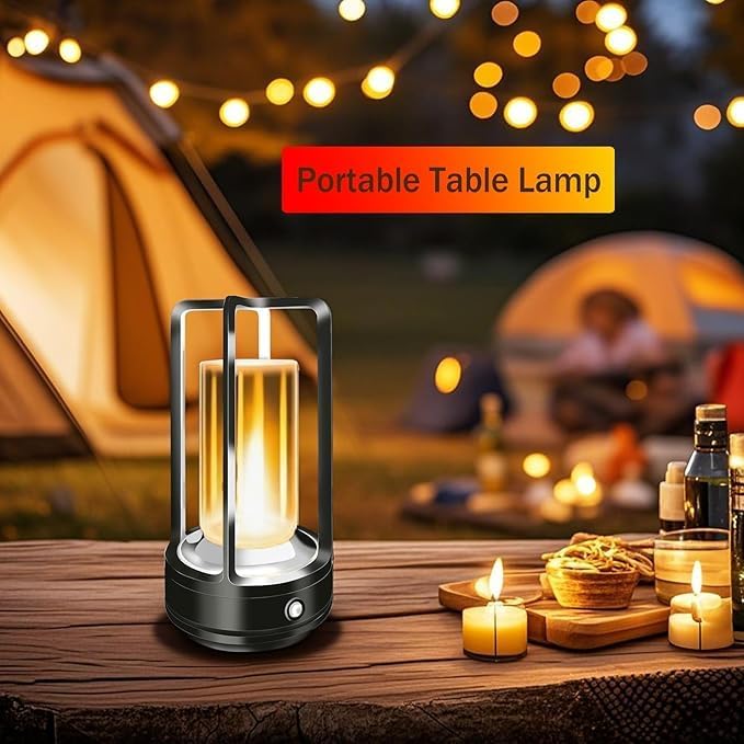 Portable Metal Table Lamp, 4000 mAh Rechargeable Outdoor Table Lamp, 3 Color Stepless Dimmable Cordless Table Lamps for Patio, Camping, Coffee Table Decor for Indoor/Outdoor (Black Set of 2)