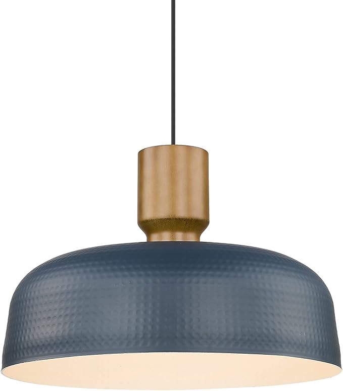 Darkaway Oversized Industrial Pendant Light Fixtures with Hammered Metal Shade, 18.1inch Blue Large Pendant Lighting for Kitchen Island Hanging Lamp Adjustable Height