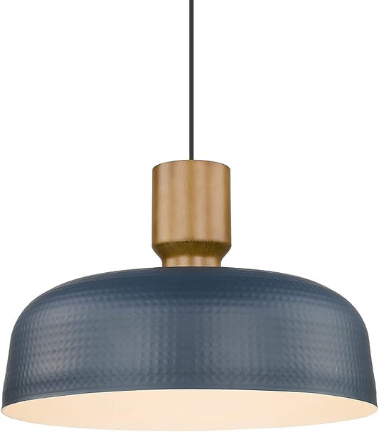 Darkaway Oversized Industrial Pendant Light Fixtures with Hammered Metal Shade, 18.1inch Blue Large Pendant Lighting for Kitchen Island Hanging Lamp Adjustable Height