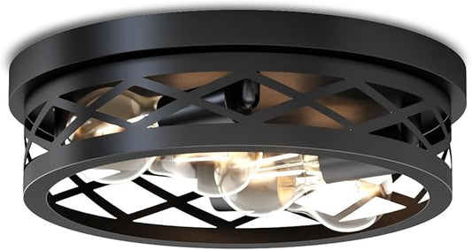 LVWIT 13.8 Inch Flush Mount Ceiling Light Fixtures, 4-Light Black Hallway Light, Round Light Fixtures Ceiling Mount for Kitchen Entryway Hall ((E26 Base, Bulbs Not Included)