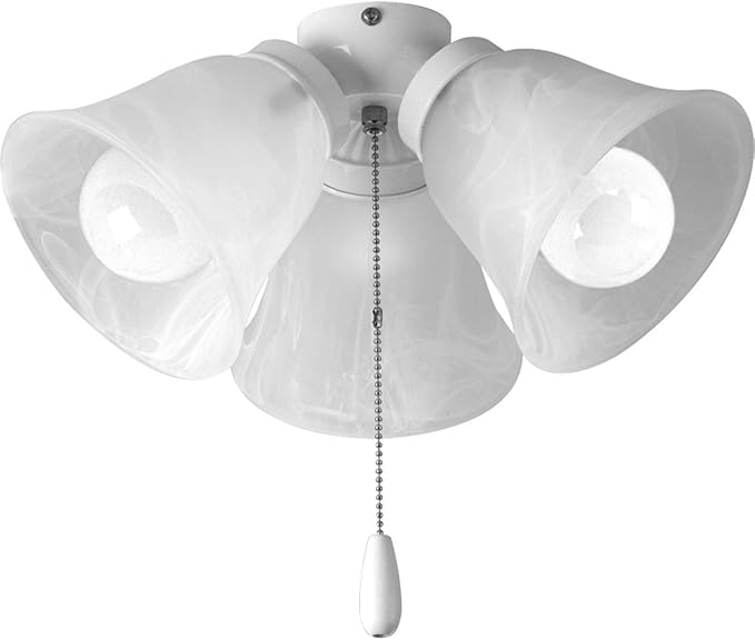 Progress Lighting 3-Light Universal Ceiling Fan Light Kit for AirPro Collection Ceiling Fans, New Traditional and Rustic Style, Includes 3 LED Light Bulbs, White
