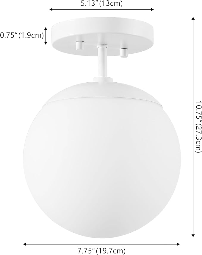 JONATHAN Y 7.75" White Modern Semi Flush Mount Ceiling Light, LED Fixture for Entryway, White Frosted Glass Globe Shade, Mid-Century Farmhouse Lighting for Bedroom Hallway (JYL7499H)