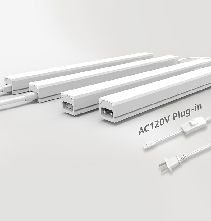 Leetdud Under Cabinet Lighting Plug in, 16 Inch 4 Pcs, Linkable AC120V 3CCT 3000K/4000K/5000K Ultra Slim, LED Under Cabinet Lights for Counter Light, Kitchen, Shelf, Sink, Workshop, Desk, White