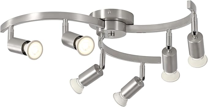 SEEBLEN 6 Light Track Lighting Fixtures Ceiling, Flexibly Rotatable Light Heads, Nickel Semi Flush Mount Ceiling Light for Kitchen Dining Room Living Room.Gu10 Bulb Base.